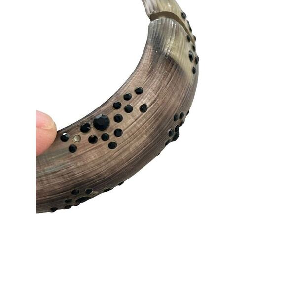 Alexis Bitter Rose Gold Lucite Hinged Bangle Bracelet Black Rhinestones 3" x 2. - Picture 8 of 16
